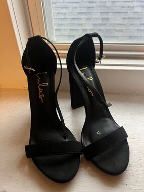 Lulu's Black Suede Ankle-Strap Block Heels